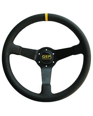 QSP Racing Steering Wheel – 350mm – Black Leather with Black Stitching – 70mm Dish