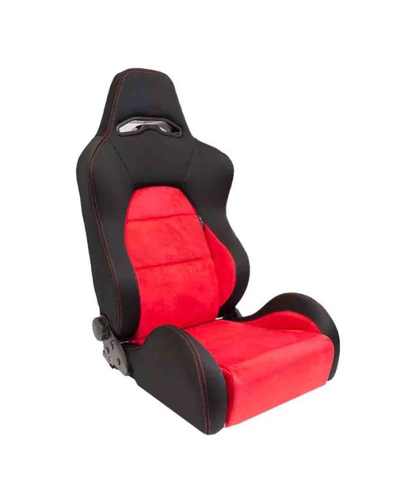 SK-Import Adjustable Seat – Eco Soft Style | Black & Red Textile with Red Cross Stitching