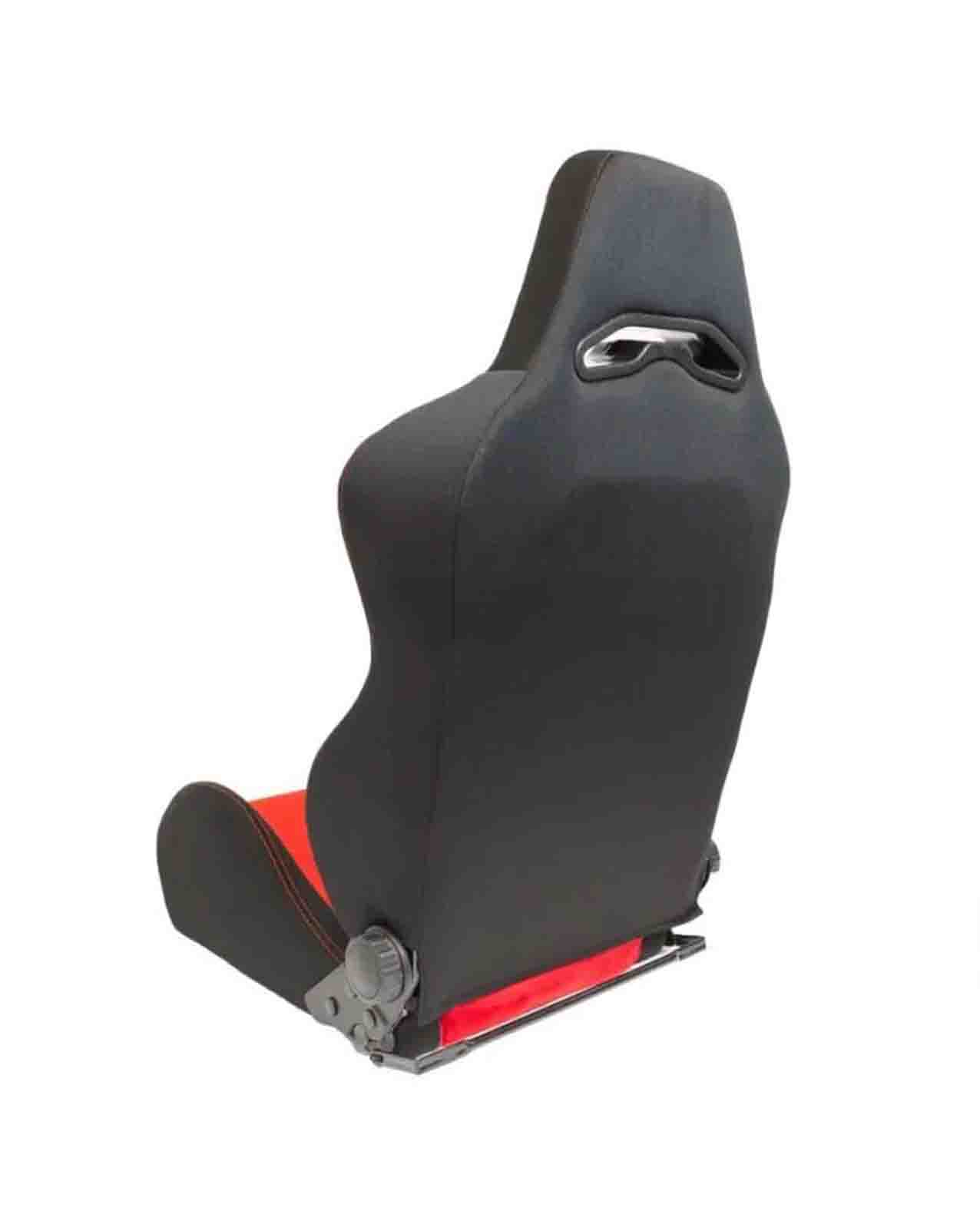 SK-Import Adjustable Seat – Eco Soft Style | Black & Red Textile with Red Cross Stitching