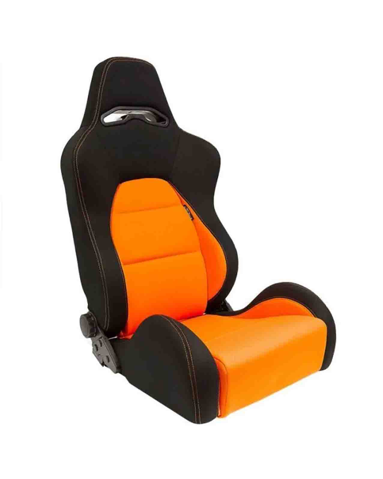 SK-Import Adjustable Seat – Eco Style | Black & Orange Textile with Orange Cross Stitching