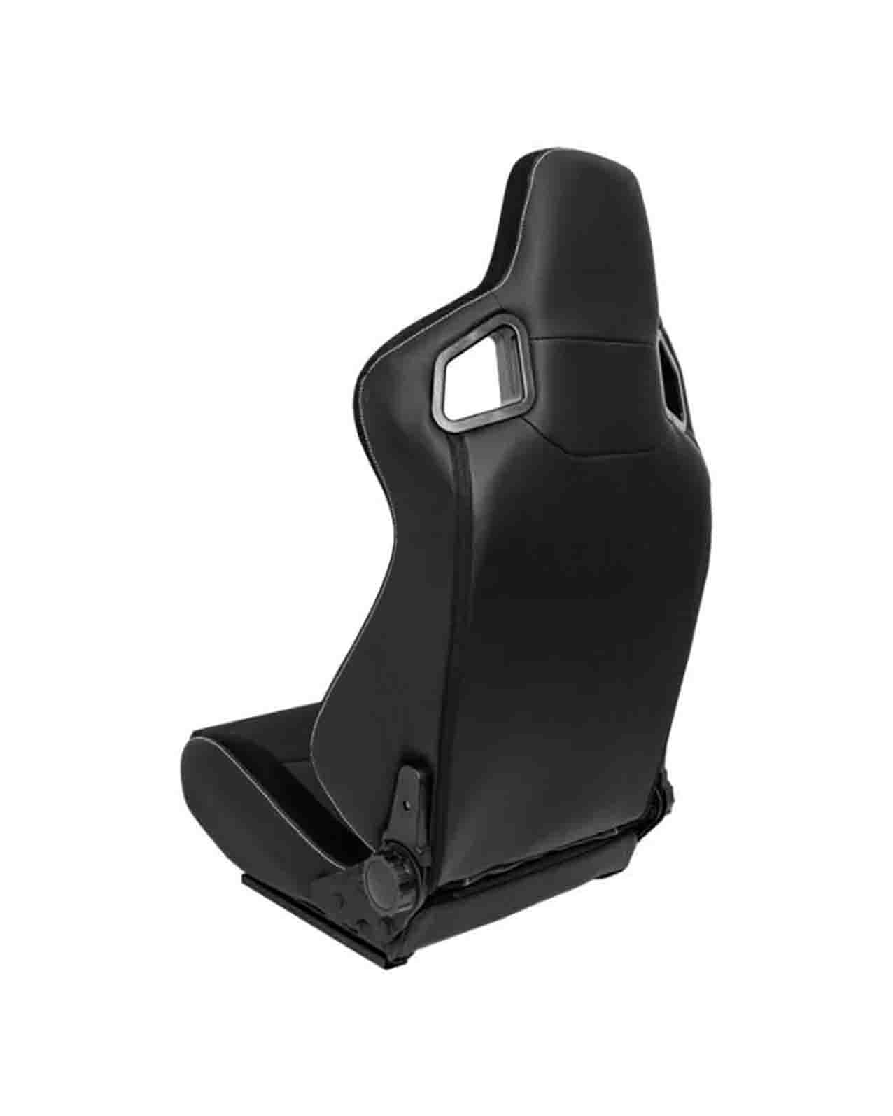 SK-Import Adjustable Seat – JW Style | Black & Silver Synthetic Leather with White Cross Stitching