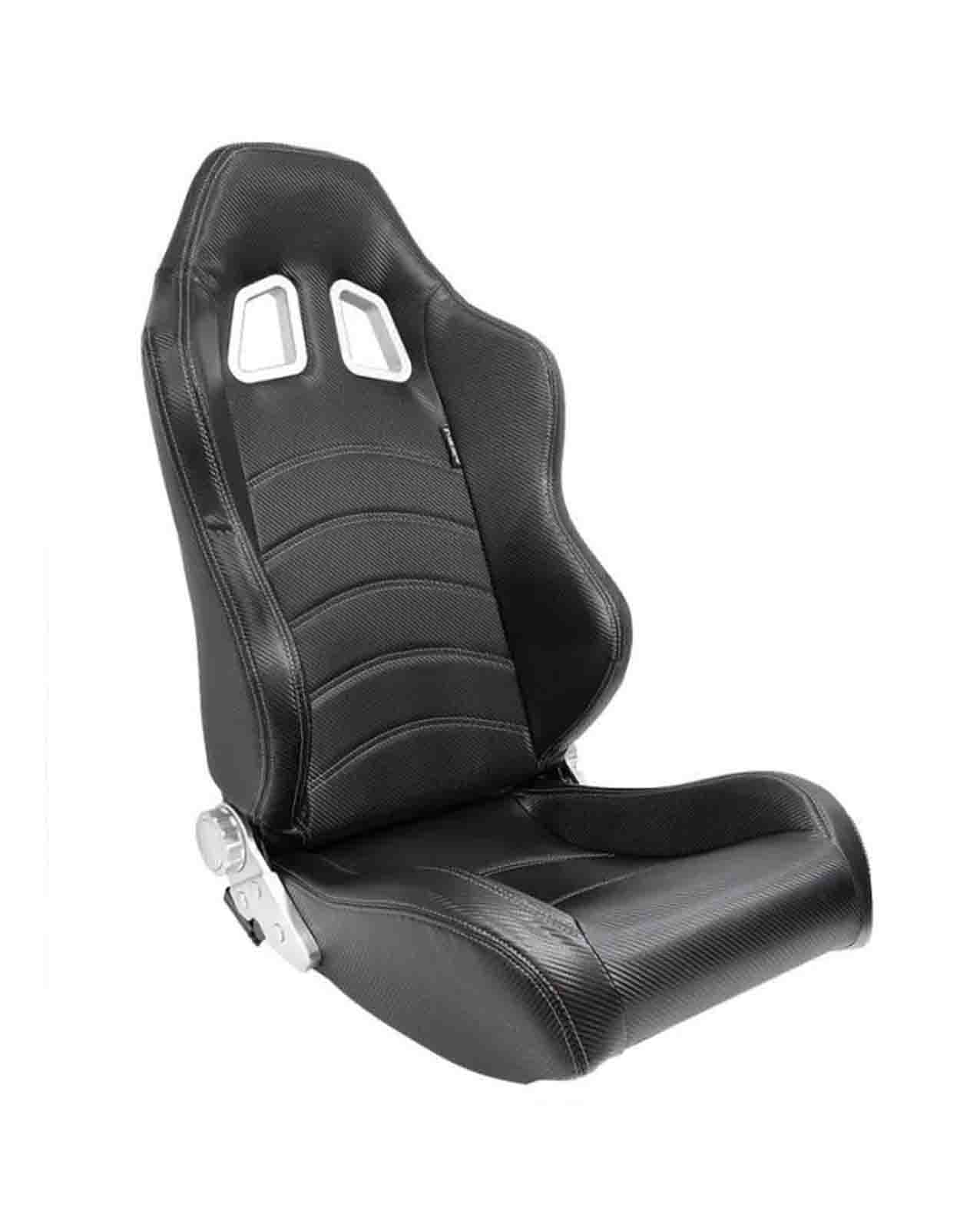 SK-Import Adjustable Seat – Type Z Style | Black Carbon Synthetic Leather with White Stitching