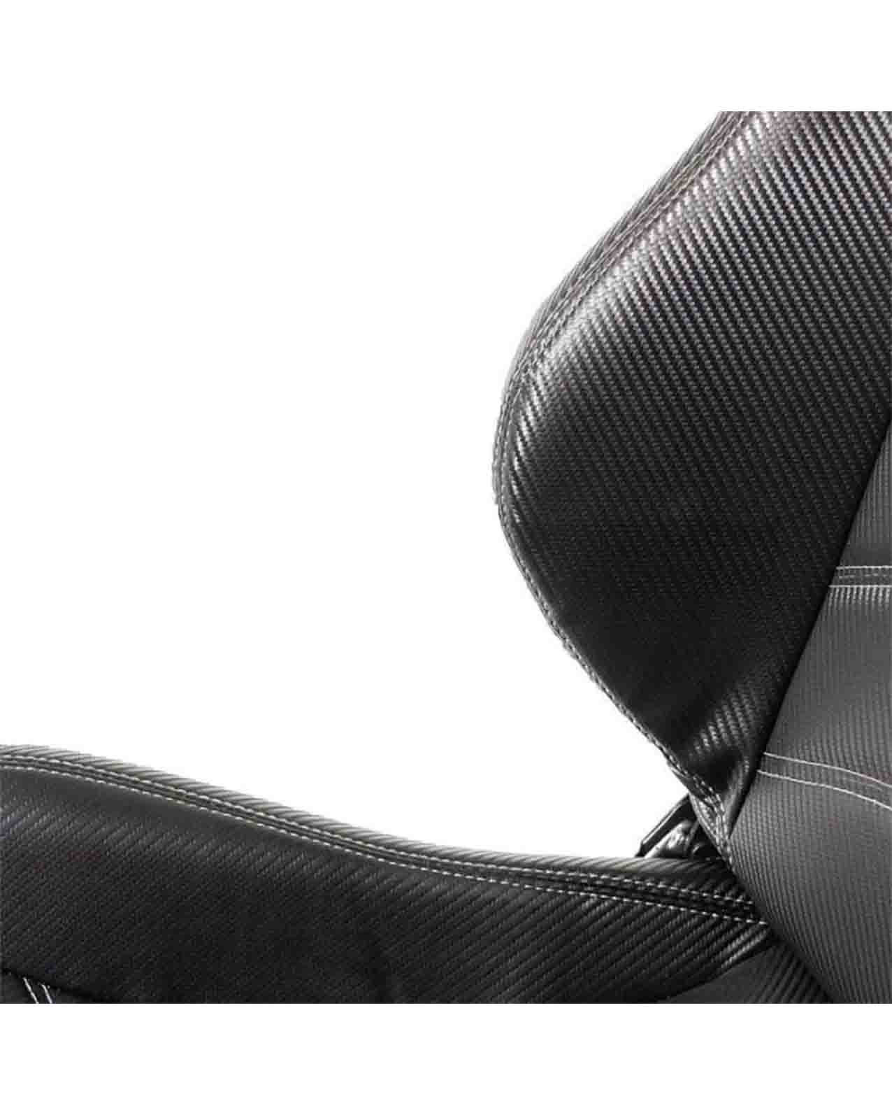 SK-Import Adjustable Seat – Type Z Style | Black Carbon Synthetic Leather with White Stitching