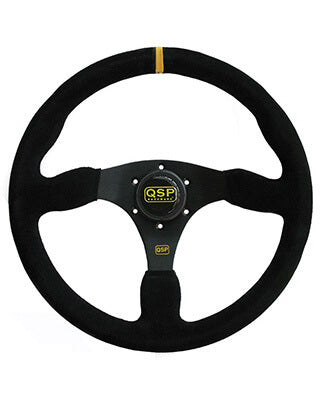 QSP 350mm Flat Racing Steering Wheel – Black Suede with Horn Button